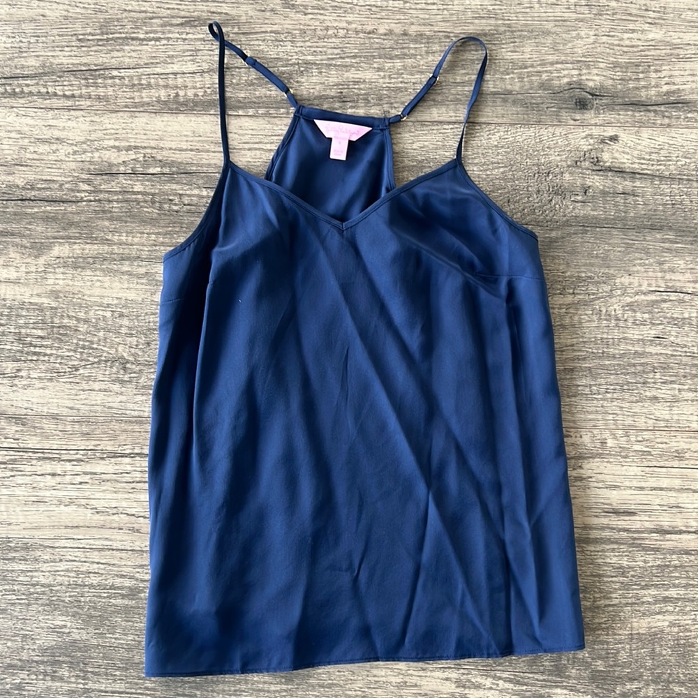 Lilly Pulitzer navy top. Silk, worn once, small